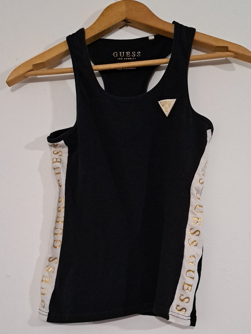 GUESS Black Tank with White Side Panels and Gold Logo Trim